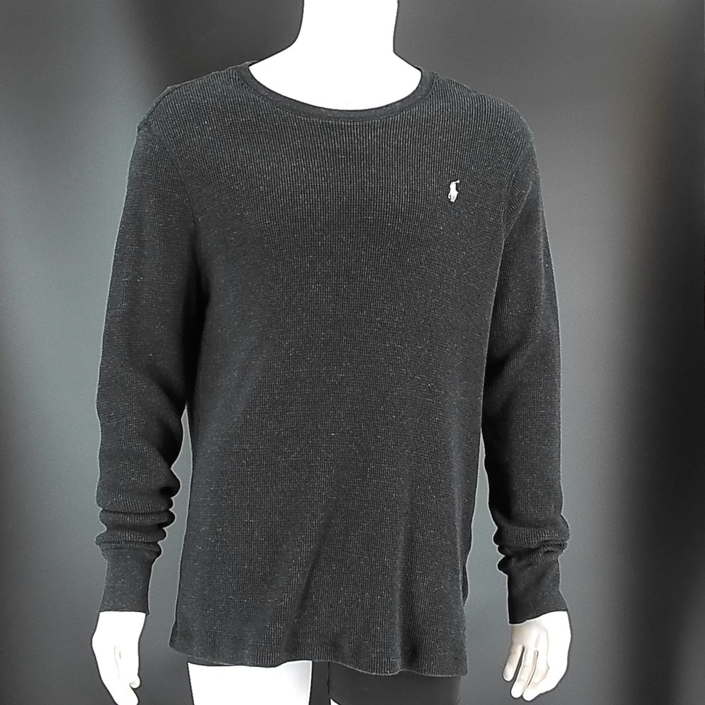 Polo Ralph Lauren Mens XXL Custom Slim Fit Waffle Knit Thermal Shirt Black